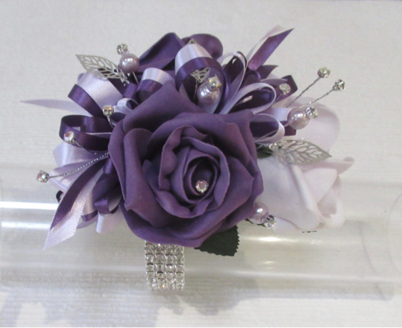 Plum and lilac Wrist Corsage for proms and weddings